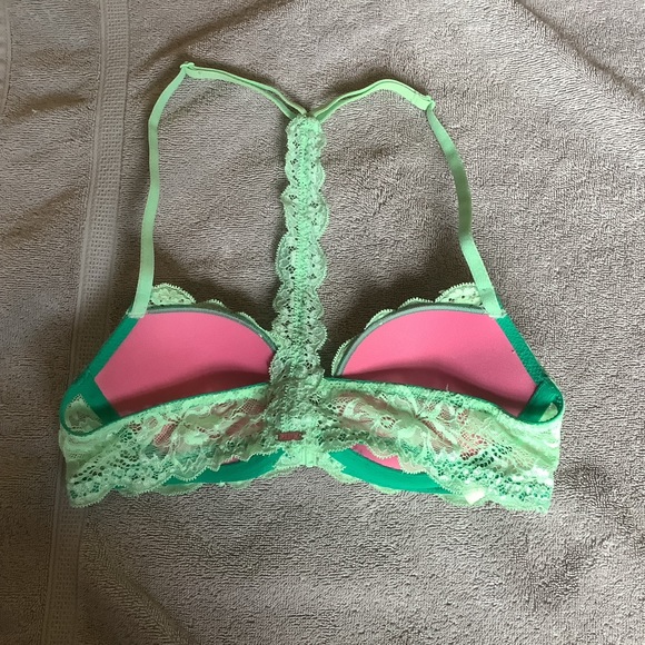 PINK Victoria’s Secret Green Lace Date Racerback Push-Up Bra. Size 32A - Picture 3 of 9